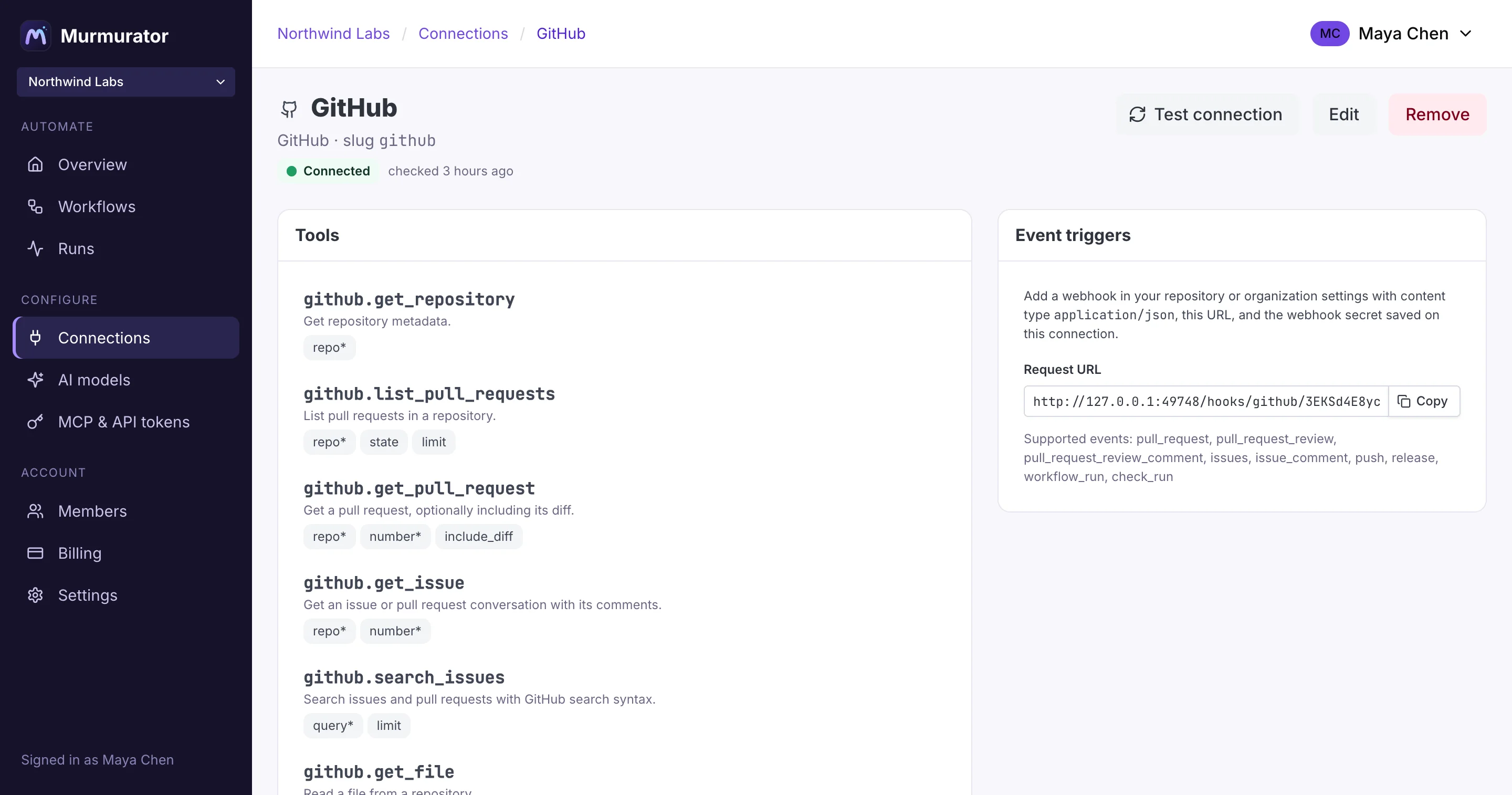 Connections screen
