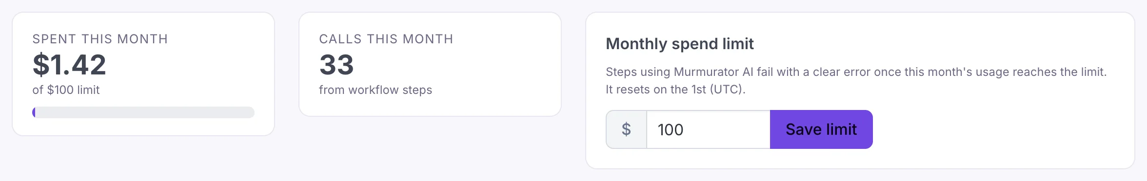 Murmurator AI usage and spend limit
