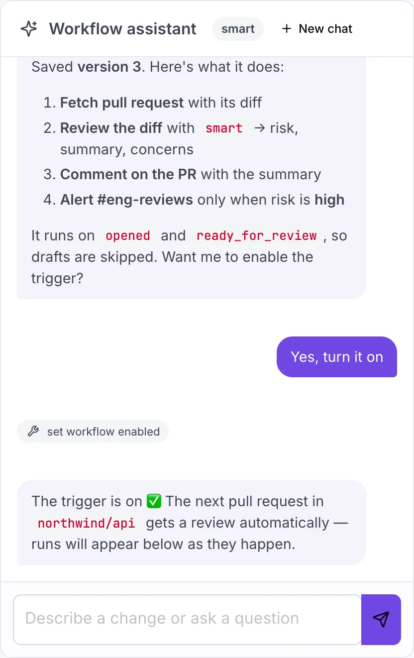 The workflow assistant conversation