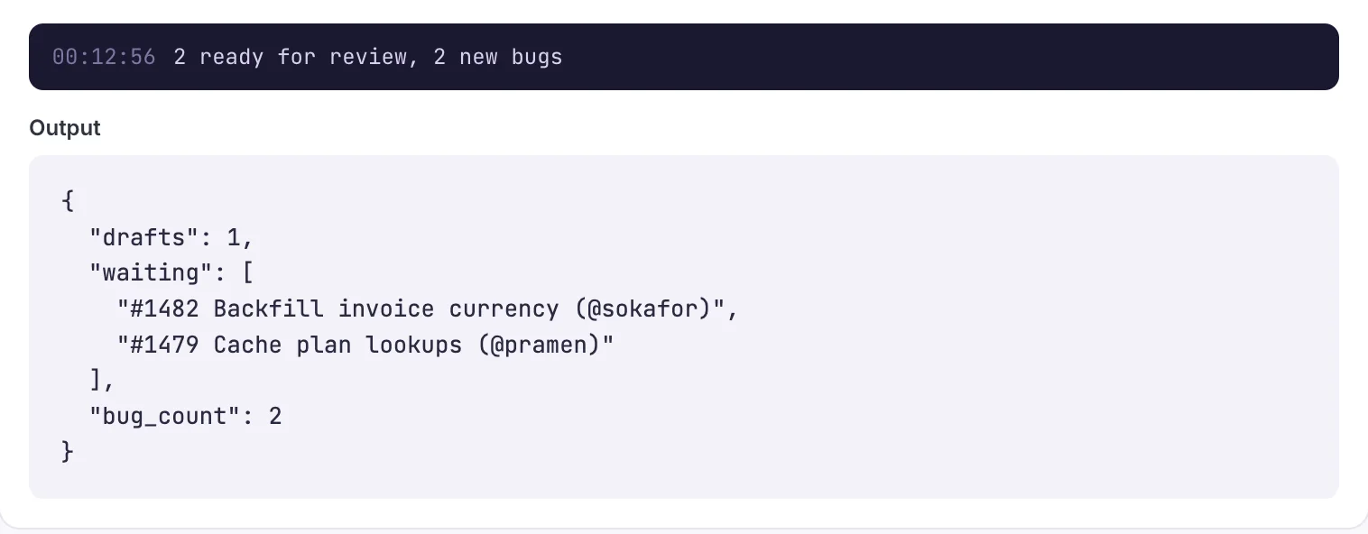JavaScript step output and logs