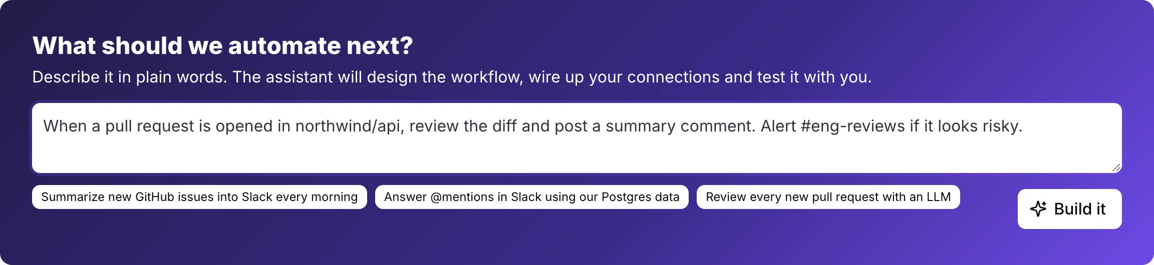 Describing a workflow in plain language