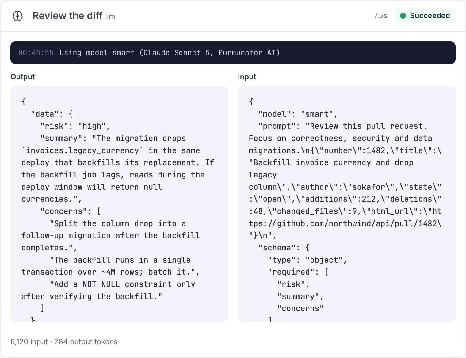 A step's output inside a run